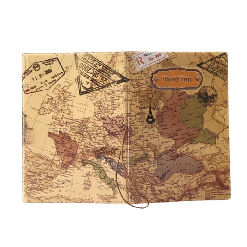 Couverture de passeport motif carte du monde