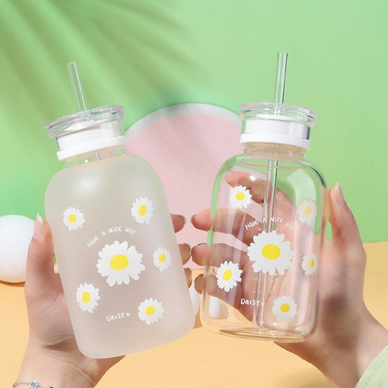Gourde avec paille en verre