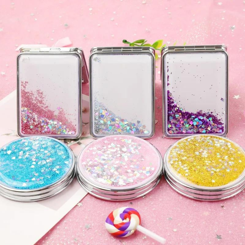 Miroir compact orné de paillettes