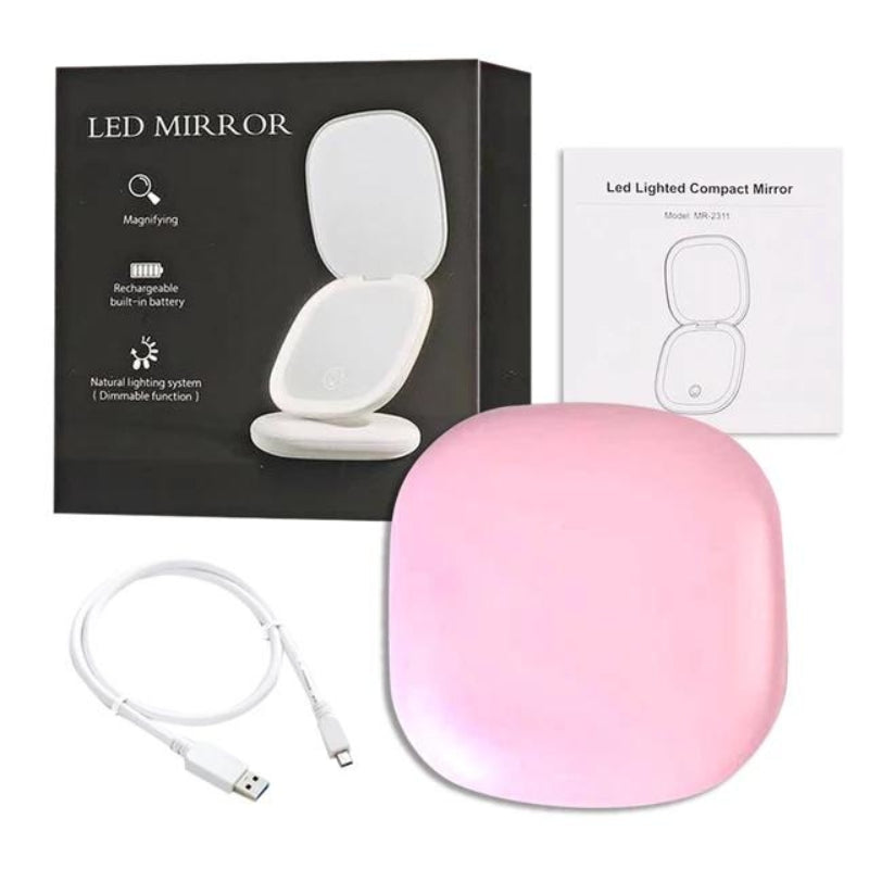 Miroir grossissant de poche éclairé par LED