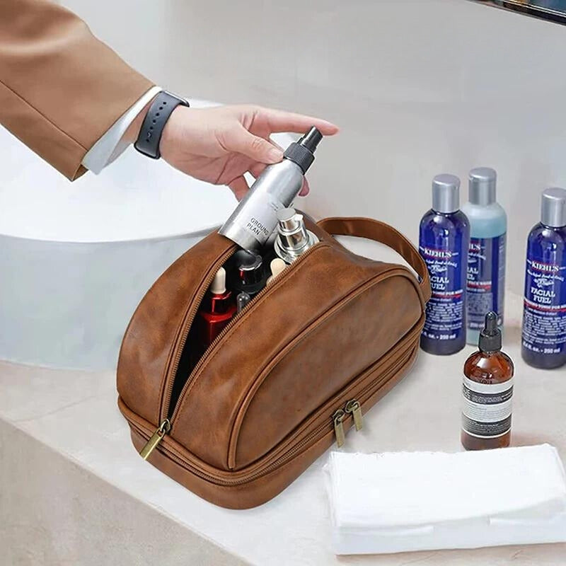 Trousse de Toilette Homme en Cuir Vintage