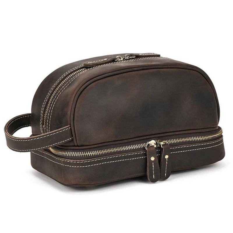 Trousse de Toilette Homme en Cuir Vintage