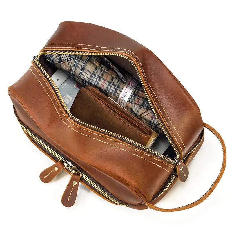 Trousse de Toilette Homme en Cuir Vintage
