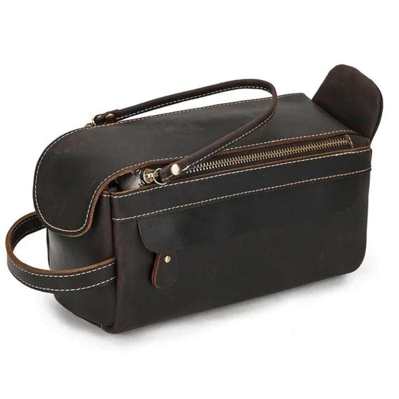 Trousse de Toilette Homme en Cuir Vintage