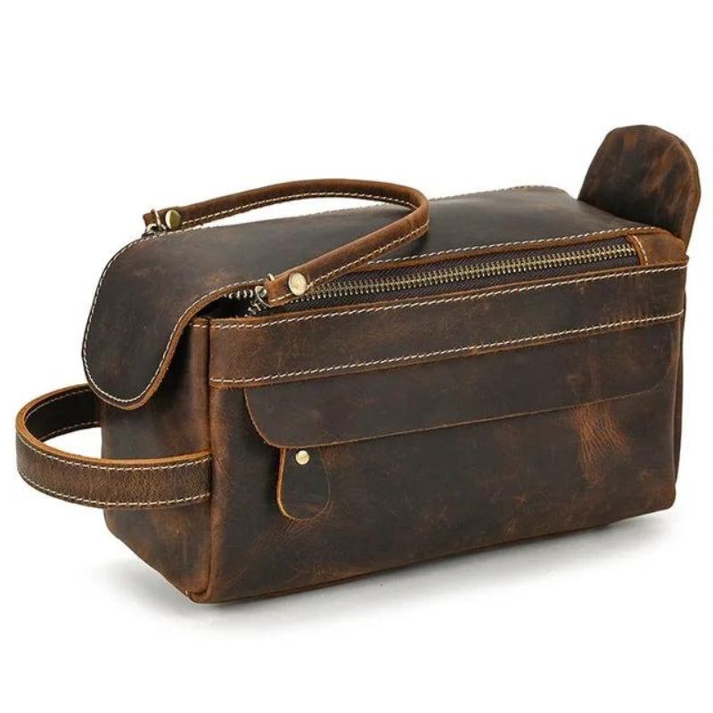 Trousse de Toilette Homme en Cuir Vintage